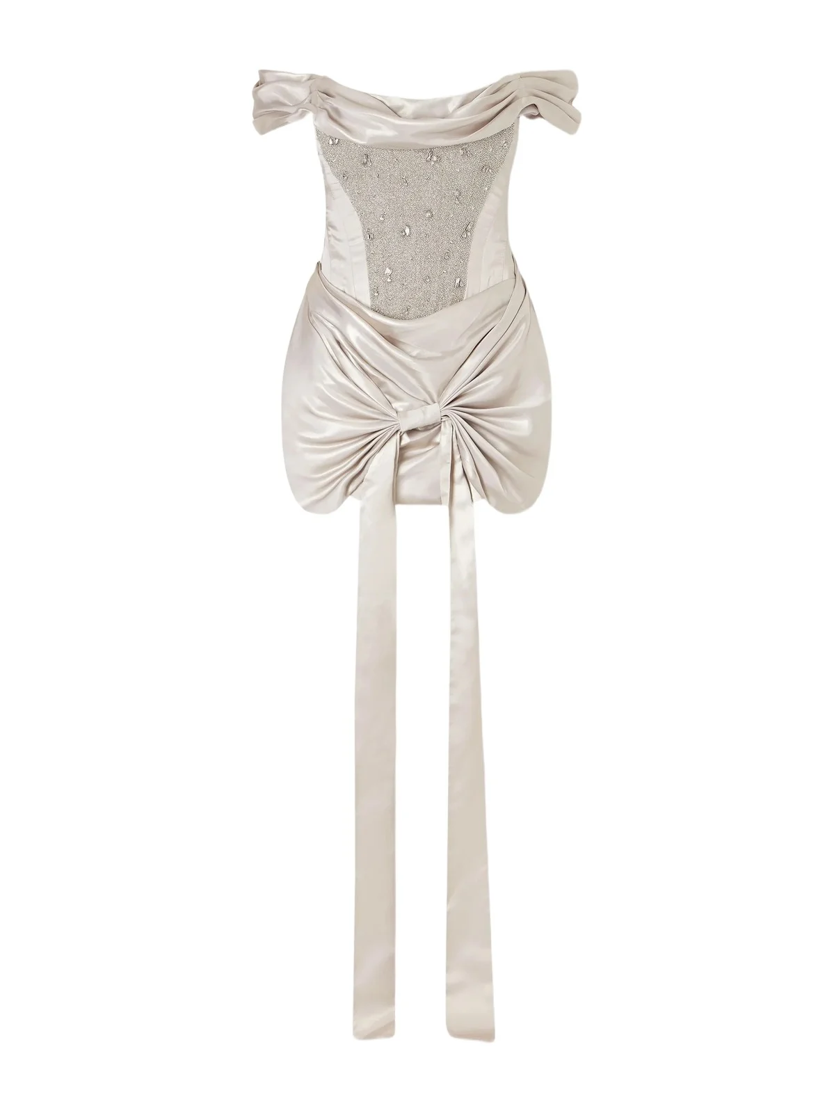 Paloma Convertible Draped Embellished Satin Mini Dress Paloma Convertible Draped Embellished Satin Mini Dress