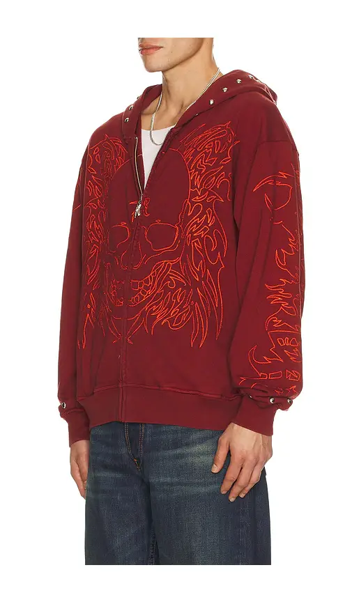 Revenge Tribal Skull Studded Zip Hoodie | Thumbnail 2