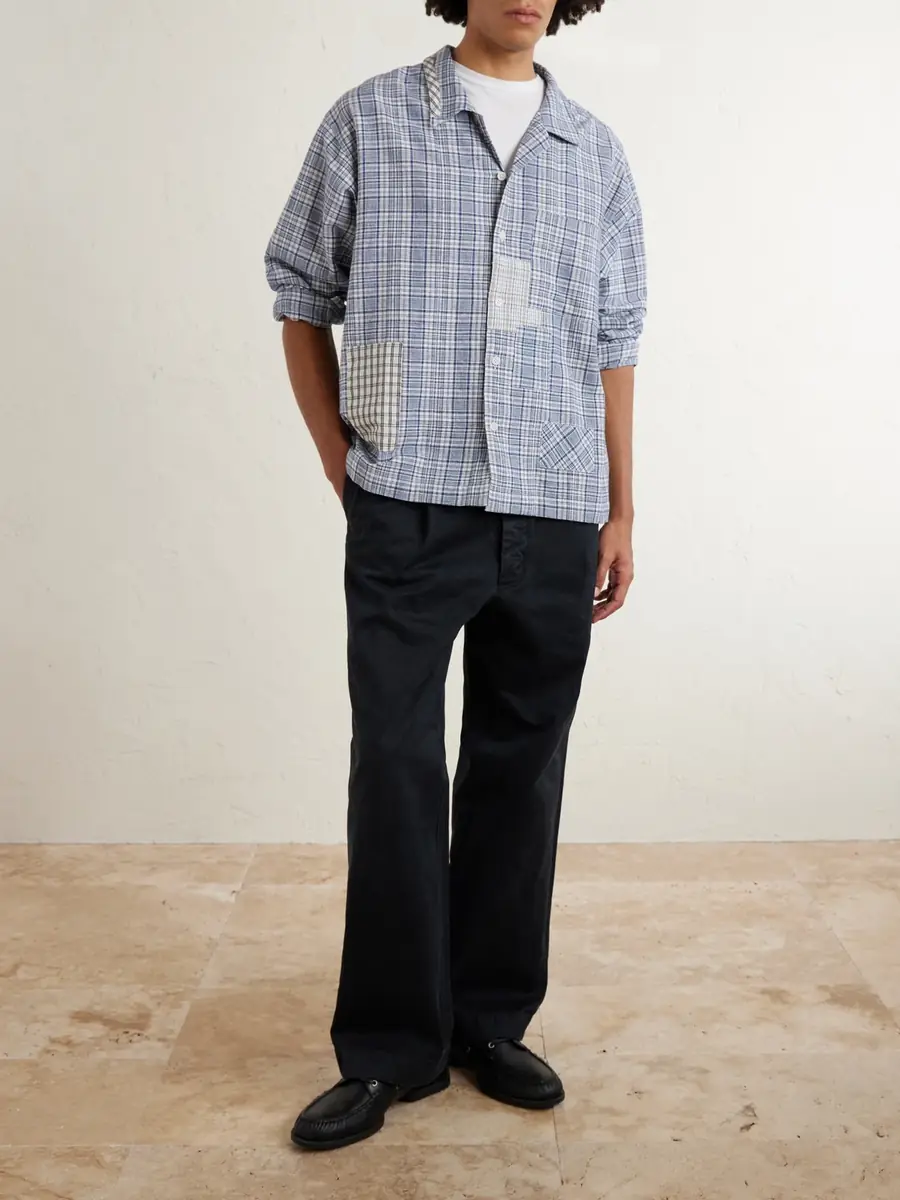Story Mfg. Greetings Camp-Collar Patchwork Checked Organic Cotton Shirt - Men | Thumbnail 2 Story Mfg. Greetings Camp-Collar Patchwork Checked Organic Cotton Shirt - Men | Thumbnail 2