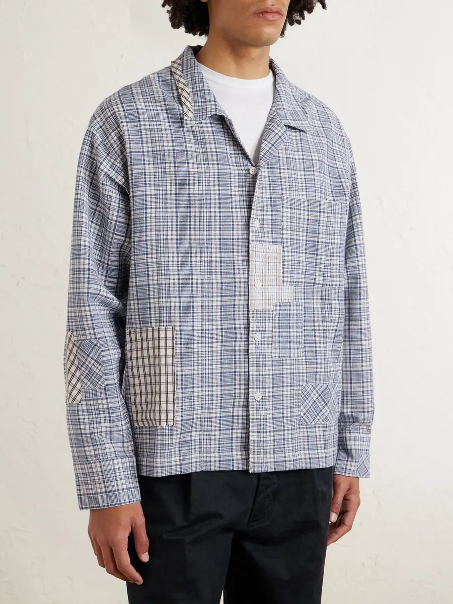 Story Mfg. Greetings Camp-Collar Patchwork Checked Organic Cotton Shirt - Men | Thumbnail 3 Story Mfg. Greetings Camp-Collar Patchwork Checked Organic Cotton Shirt - Men | Thumbnail 3