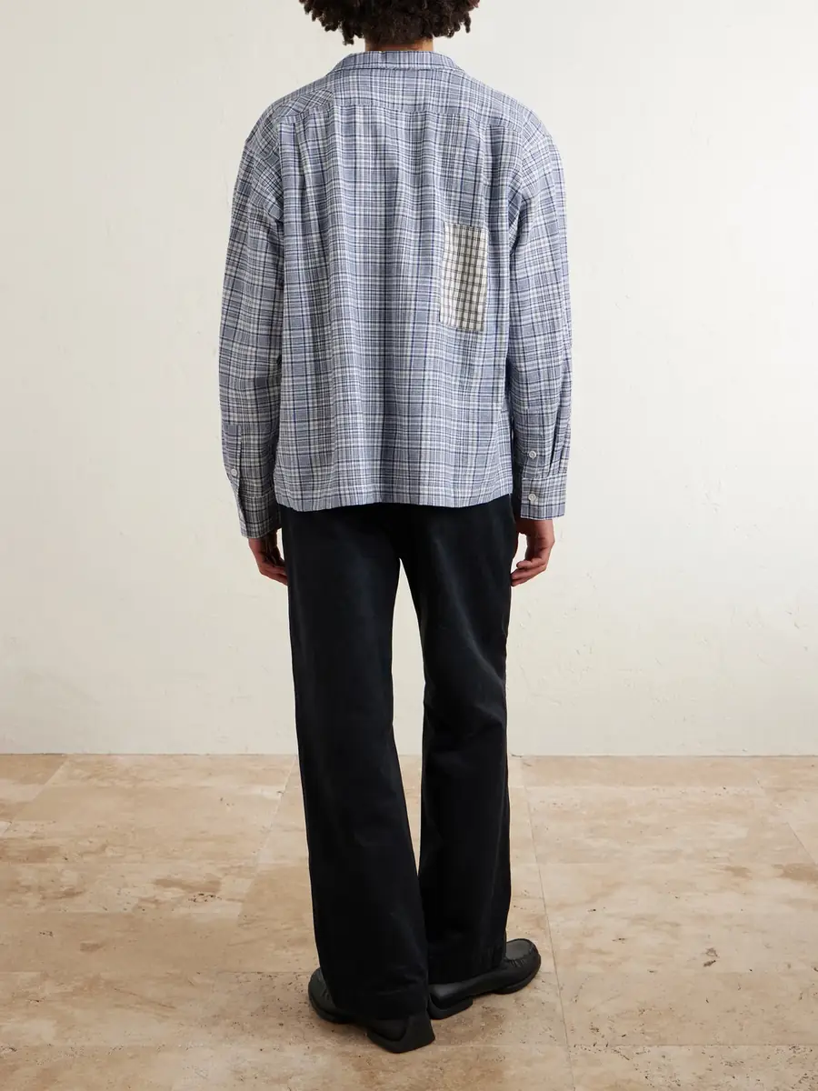 Story Mfg. Greetings Camp-Collar Patchwork Checked Organic Cotton Shirt - Men | Thumbnail 4 Story Mfg. Greetings Camp-Collar Patchwork Checked Organic Cotton Shirt - Men | Thumbnail 4