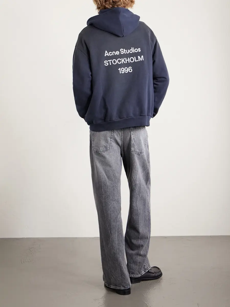 Acne Studios Franziska Garment-Dyed Distressed Logo-Print Cotton-Blend Jersey Hoodie - Men | Thumbnail 4 Acne Studios Franziska Garment-Dyed Distressed Logo-Print Cotton-Blend Jersey Hoodie - Men | Thumbnail 4