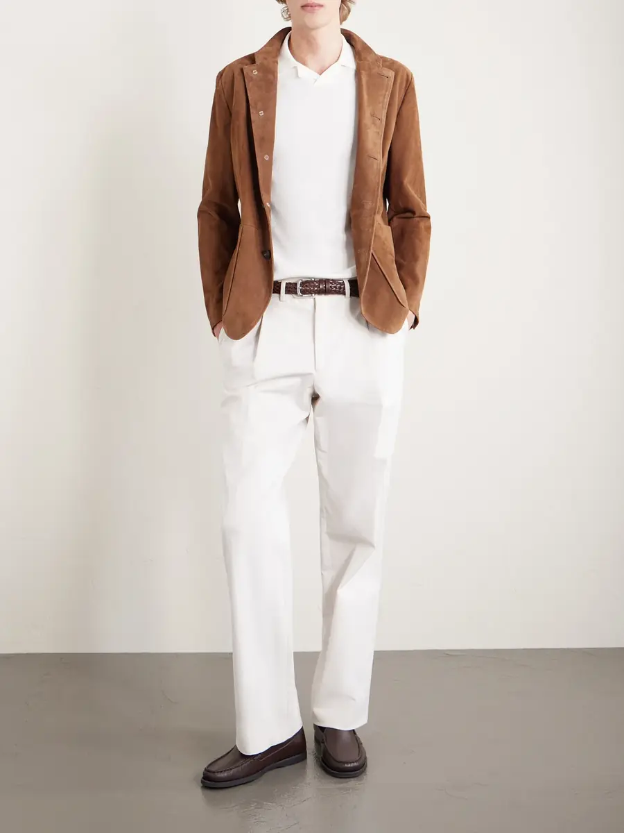 ELEVENTY Slim-Fit Mandarin Collar Suede Jacket - Men | Thumbnail 2 ELEVENTY Slim-Fit Mandarin Collar Suede Jacket - Men | Thumbnail 2