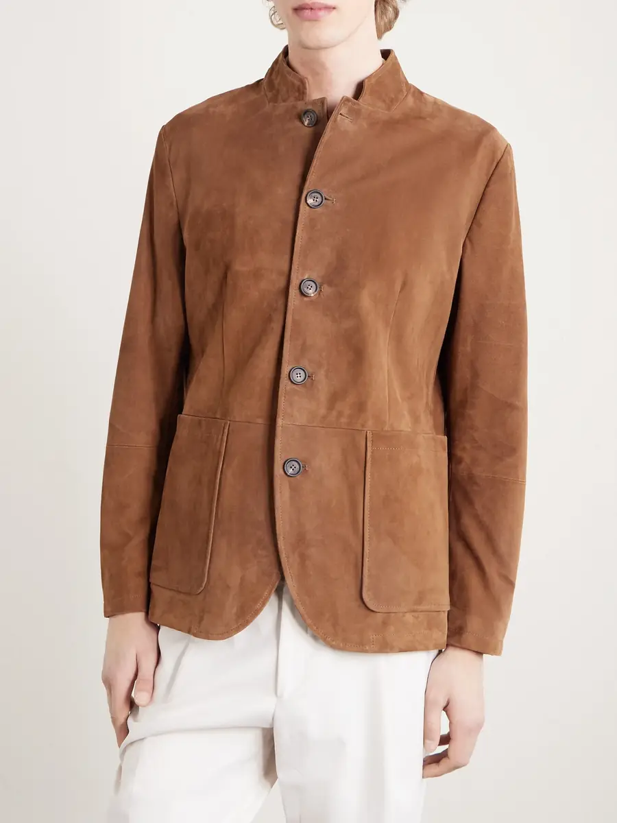 ELEVENTY Slim-Fit Mandarin Collar Suede Jacket - Men | Thumbnail 3 ELEVENTY Slim-Fit Mandarin Collar Suede Jacket - Men | Thumbnail 3