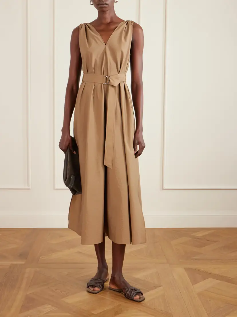 Brunello Cucinelli Belted Cotton-blend Poplin Midi Dress | Thumbnail 2 Brunello Cucinelli Belted Cotton-blend Poplin Midi Dress | Thumbnail 2