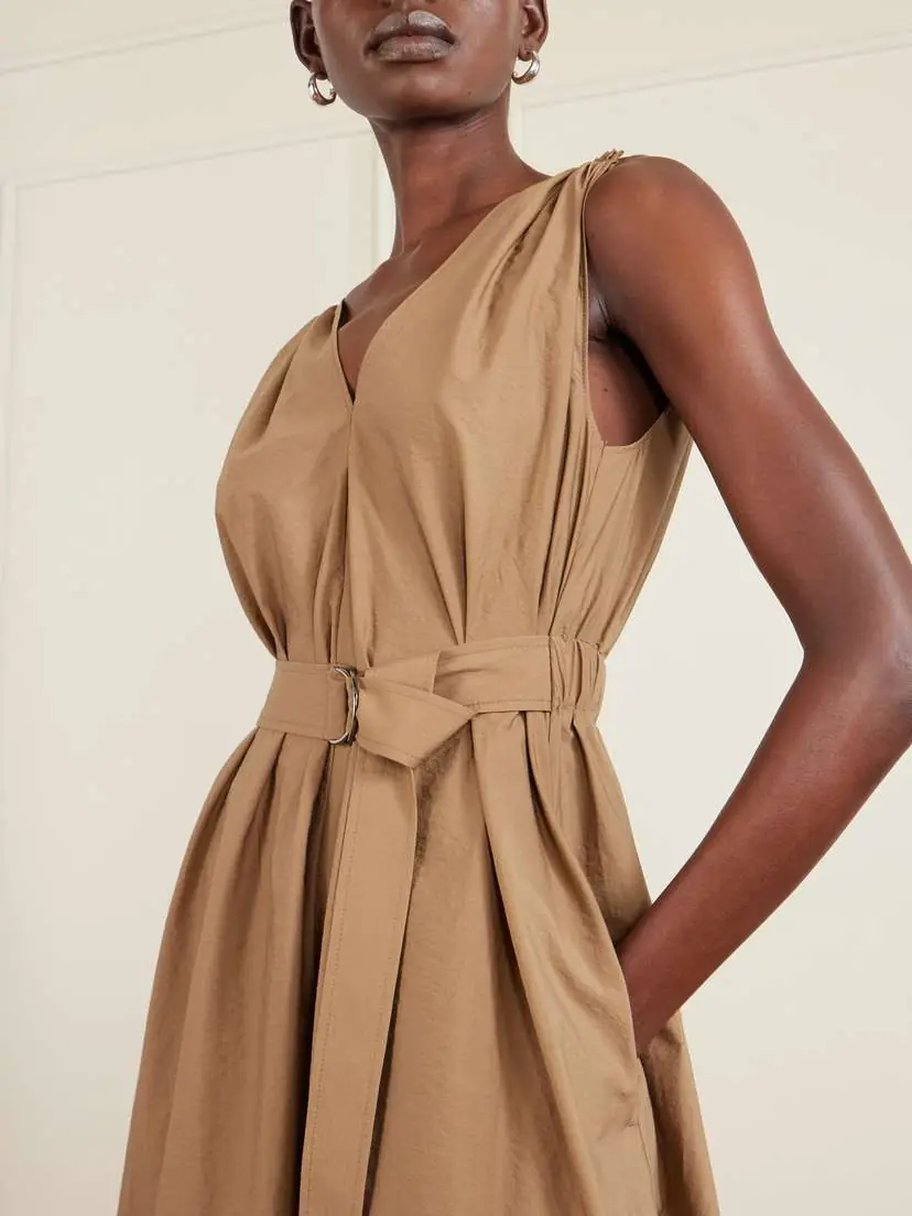 Brunello Cucinelli Belted Cotton-blend Poplin Midi Dress | Thumbnail 4 Brunello Cucinelli Belted Cotton-blend Poplin Midi Dress | Thumbnail 4