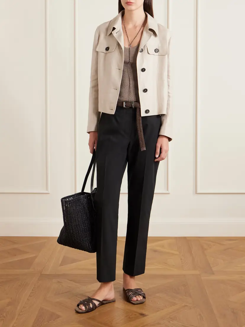Brunello Cucinelli Pleated Stretch-cotton Twill Tapered Pants | Thumbnail 2
