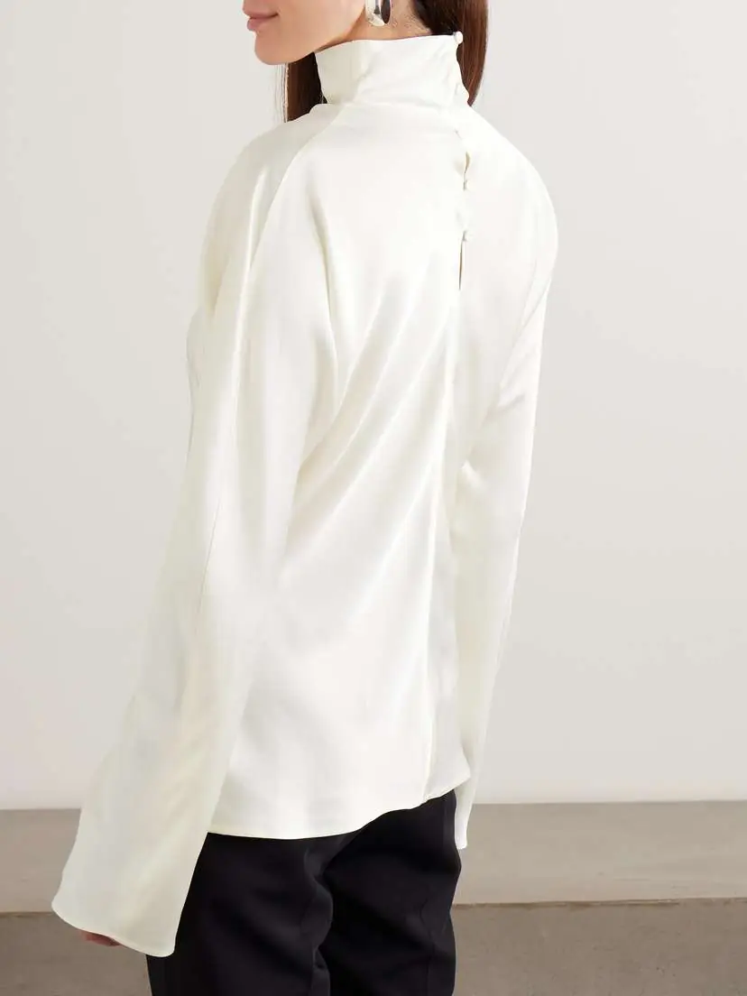 RÓHE Draped Satin Turtleneck Top | Thumbnail 3