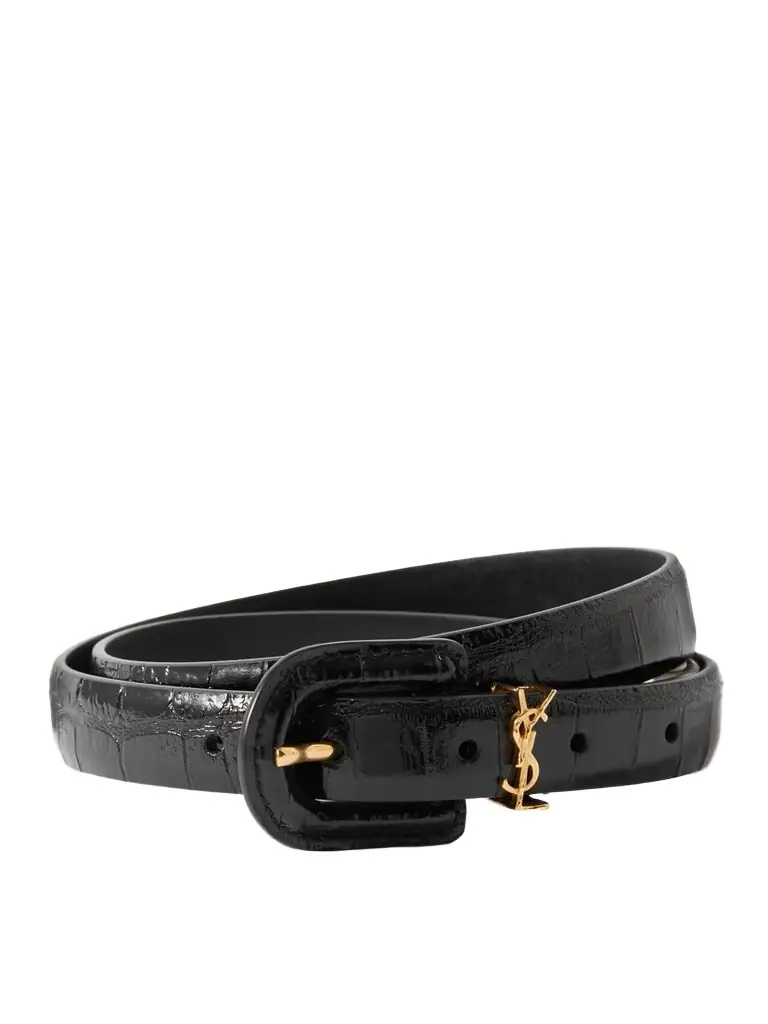 Saint Laurent Cassandre Embellished Croc-effect Leather Belt | Image 1 Saint Laurent Cassandre Embellished Croc-effect Leather Belt | Image 1