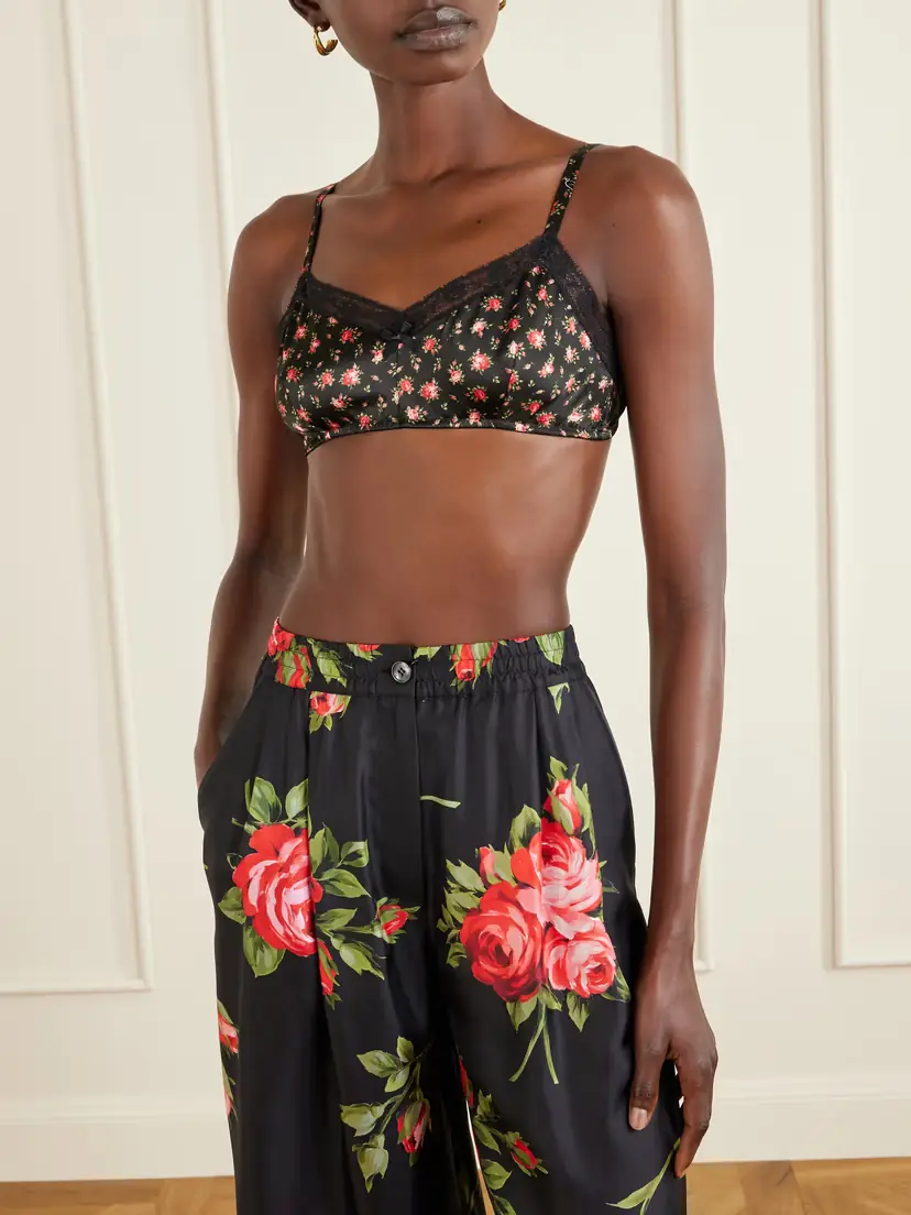 Dolce & Gabbana Lace-trimmed Floral-print Satin Bralette Top | Thumbnail 2 Dolce & Gabbana Lace-trimmed Floral-print Satin Bralette Top | Thumbnail 2