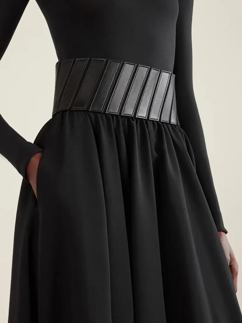 ALAÏA Leather-trimmed Wool-gabardine Midi Skirt | Thumbnail 4