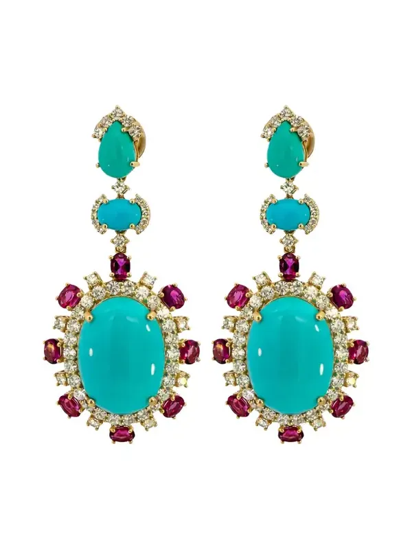 26.13ct Turquoise Diamond 14K Gold Drop Earrings