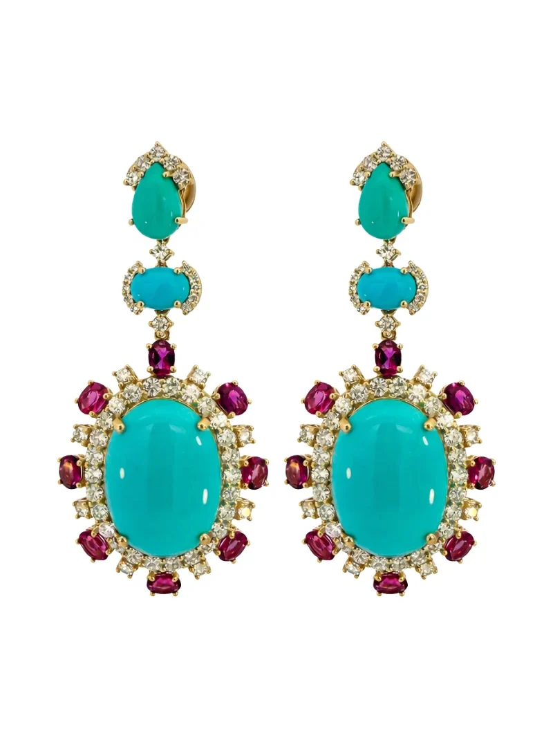26.13ct Turquoise Diamond 14K Gold Drop Earrings 26.13ct Turquoise Diamond 14K Gold Drop Earrings