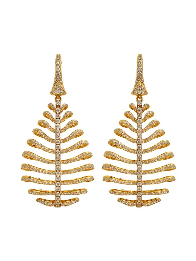 4.26ct Diamond 14K Gold Leaf Earrings 4.26ct Diamond 14K Gold Leaf Earrings