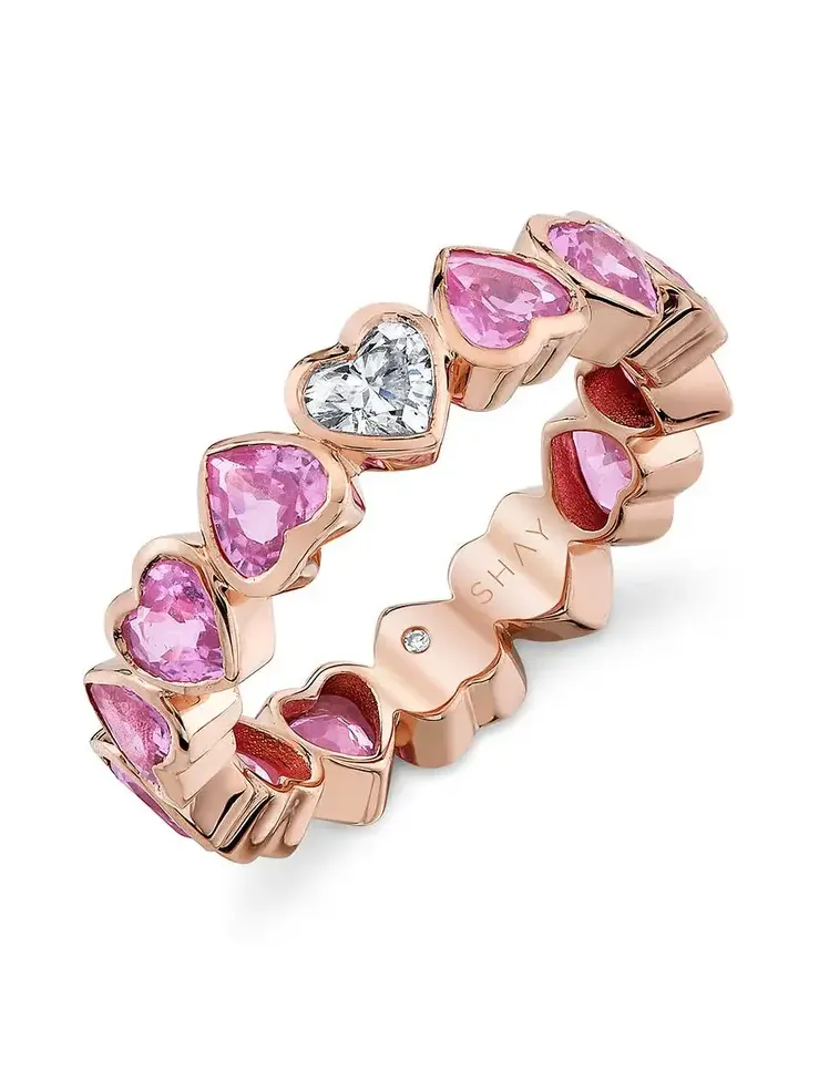 Pink Sapphire Diamond Bezel Heart Band Pink Sapphire Diamond Bezel Heart Band