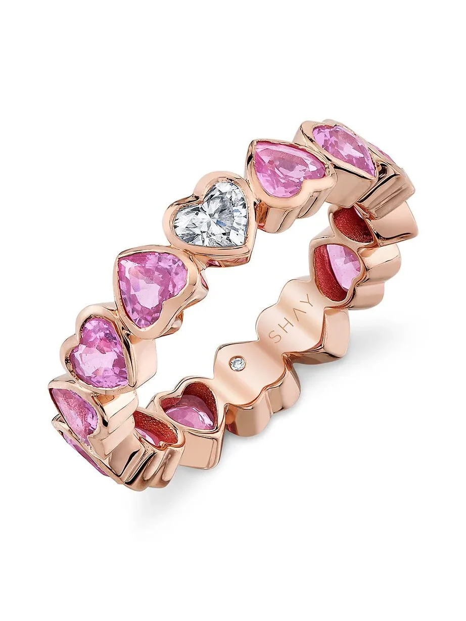 Pink Sapphire Diamond Bezel Heart Band