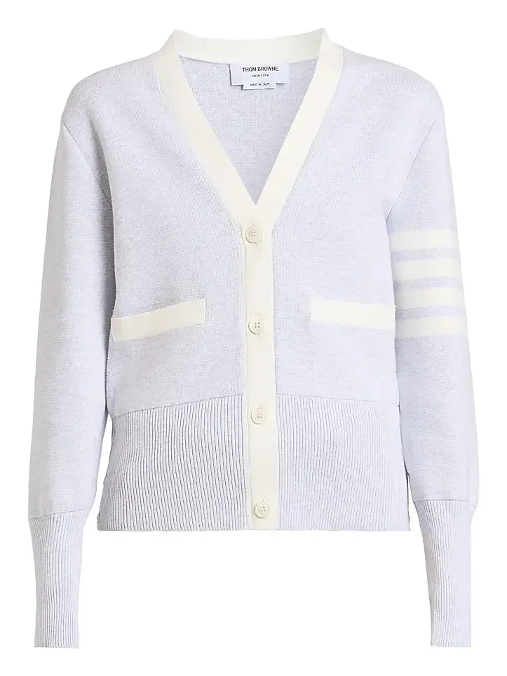 Women's Milano Classic 4-Bar Stripe Cotton V-Neck Cardigan Women's Milano Classic 4-Bar Stripe Cotton V-Neck Cardigan