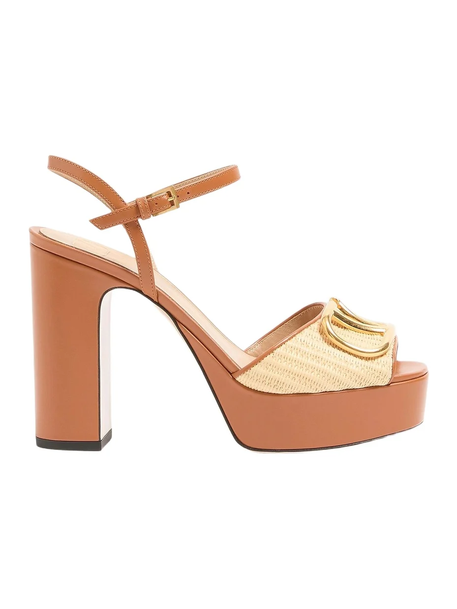 Women's Vlogo Signature 115MM Platform Sandals in Raffia - Beige