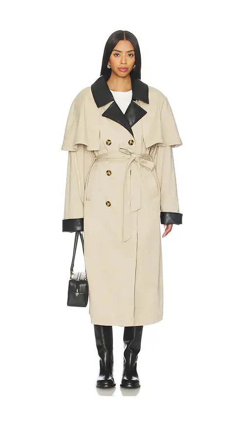 WeWoreWhat Faux Leather Trim Trench Coat | Image 1 WeWoreWhat Faux Leather Trim Trench Coat | Image 1
