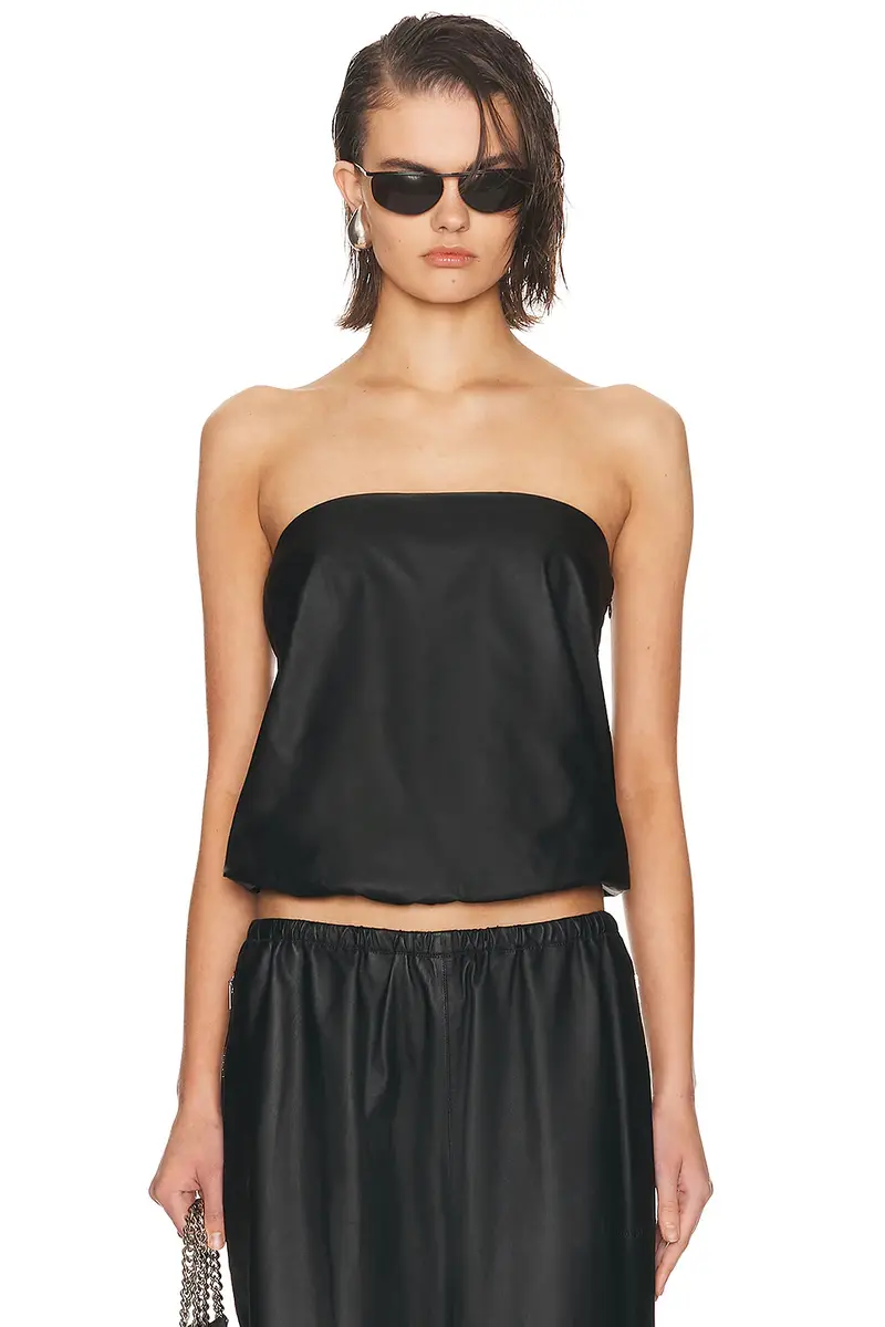 Alexander Wang Strapless Leather Bubble Top | Image 1 Alexander Wang Strapless Leather Bubble Top | Image 1