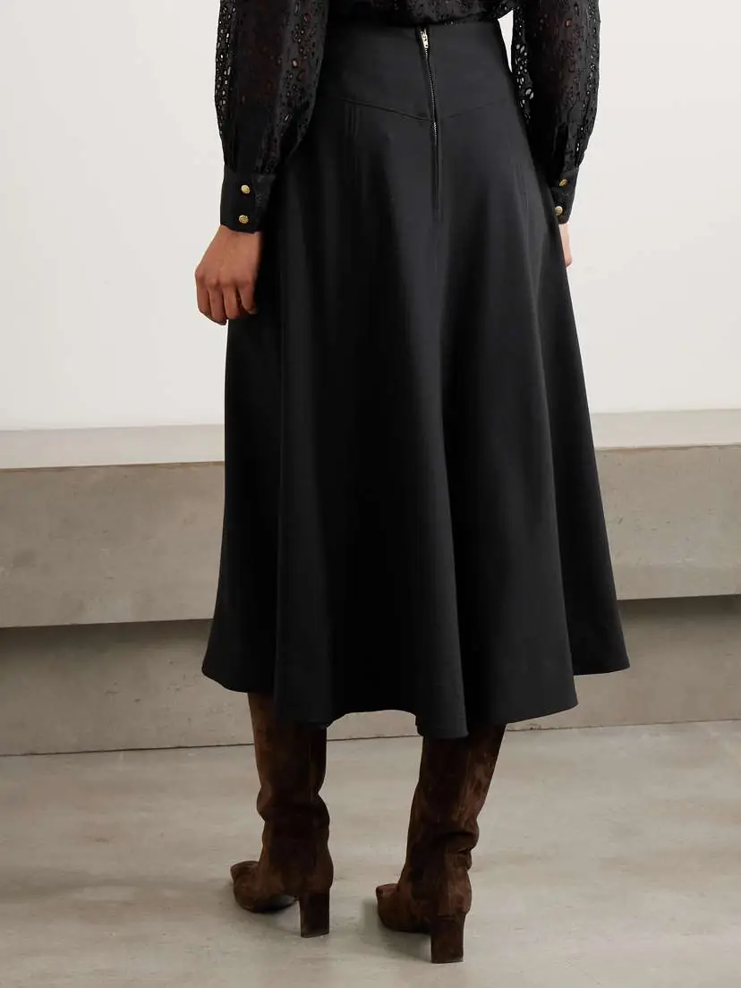 MAISON MAYLE Kit Embellished Leather-trimmed Woven Midi Skirt | Thumbnail 3 MAISON MAYLE Kit Embellished Leather-trimmed Woven Midi Skirt | Thumbnail 3