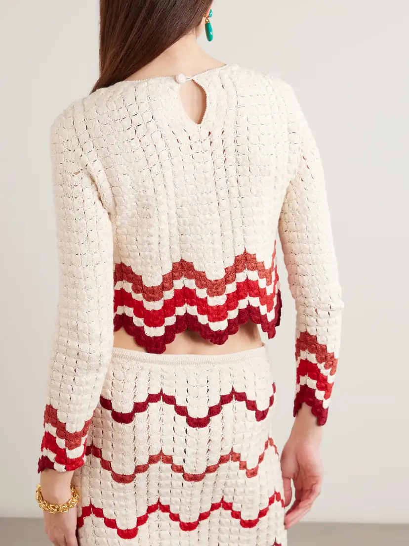 ESCVDO Safi Cropped Scalloped Crocheted Cotton Top | Thumbnail 3