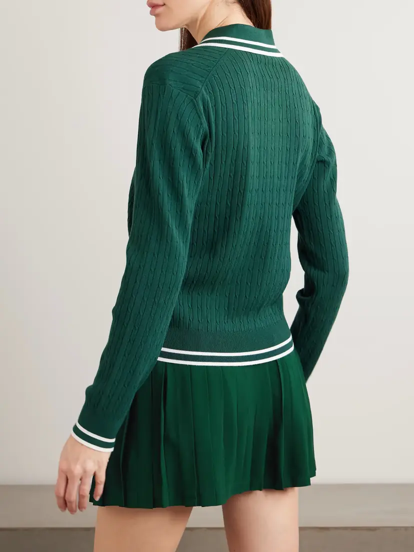 Sporty & Rich Embroidered Striped Cable-knit Polo Shirt | Thumbnail 3