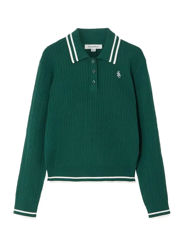 Embroidered Striped Cable-knit Polo Shirt