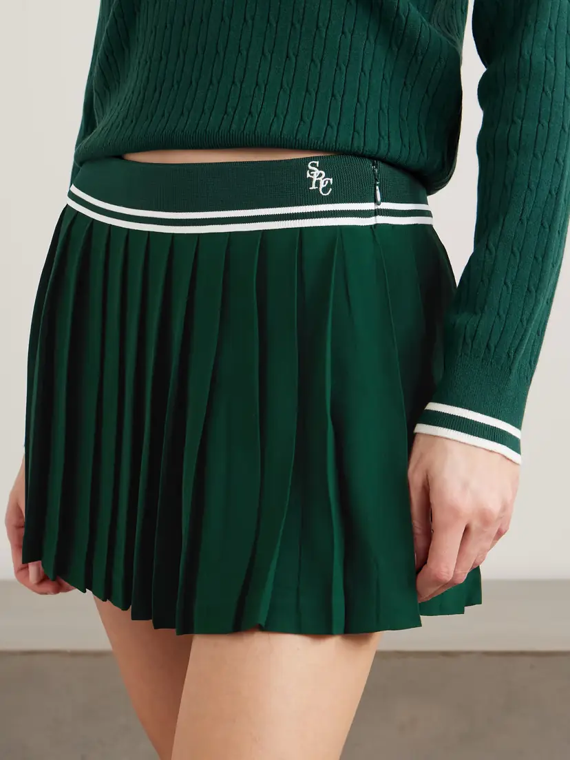 Sporty & Rich Abigail Pleated Embroidered Striped Crepe De Chine Mini Skirt | Thumbnail 3 Sporty & Rich Abigail Pleated Embroidered Striped Crepe De Chine Mini Skirt | Thumbnail 3