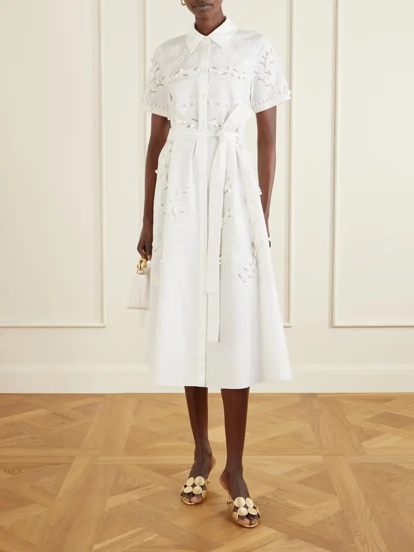 Carolina Herrera Belted Embroidered Cotton-blend Poplin Midi Shirt Dress | Thumbnail 2 Carolina Herrera Belted Embroidered Cotton-blend Poplin Midi Shirt Dress | Thumbnail 2