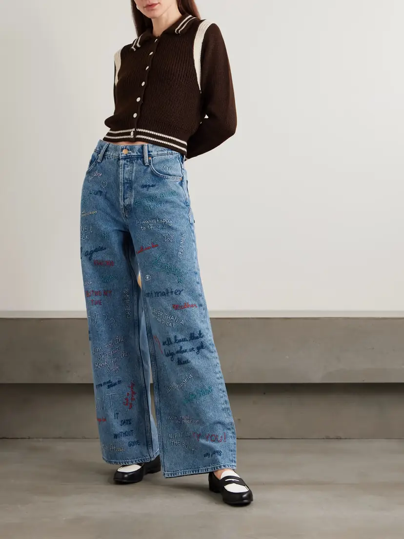 Mother Double Dip Nerdy Embroidered Mid-rise Wide-leg Jeans | Thumbnail 2 Mother Double Dip Nerdy Embroidered Mid-rise Wide-leg Jeans | Thumbnail 2