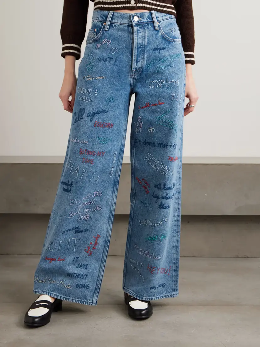 Mother Double Dip Nerdy Embroidered Mid-rise Wide-leg Jeans | Thumbnail 3 Mother Double Dip Nerdy Embroidered Mid-rise Wide-leg Jeans | Thumbnail 3