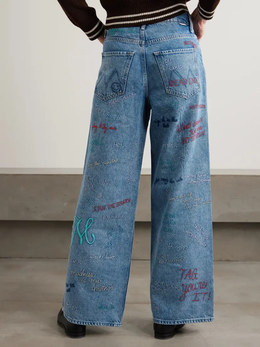 Mother Double Dip Nerdy Embroidered Mid-rise Wide-leg Jeans | Thumbnail 4 Mother Double Dip Nerdy Embroidered Mid-rise Wide-leg Jeans | Thumbnail 4