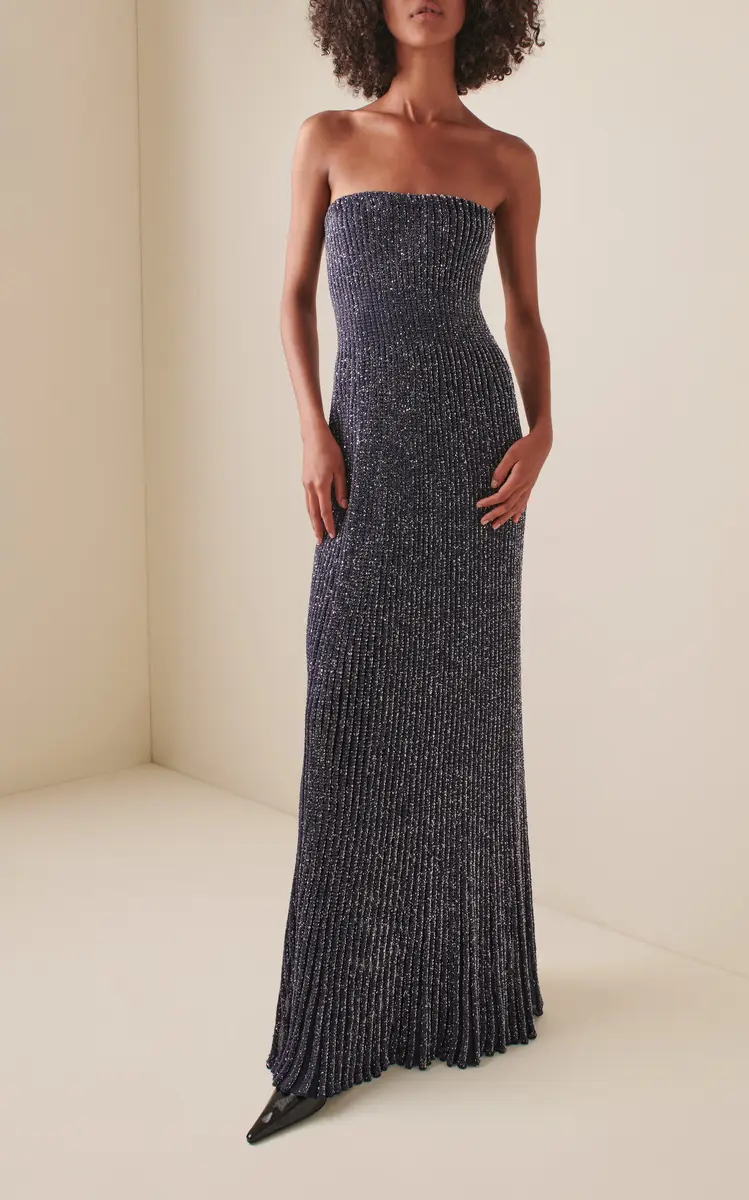 ALAÏA Strapless Ribbed-Knit Maxi Dress | Thumbnail 2