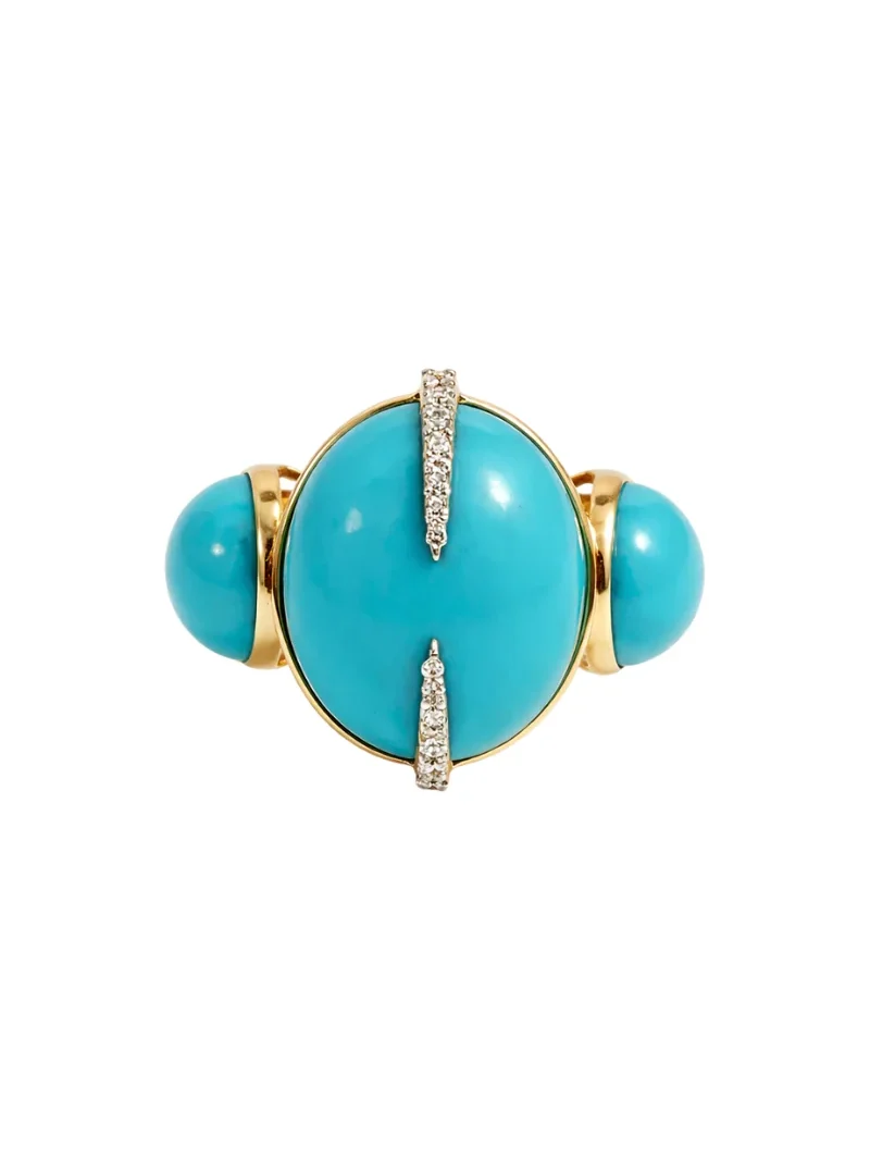 17.02ct Diamond Turquoise 18K Gold Cocktail Ring