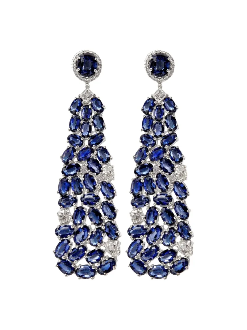 20.80ct Diamond Sapphire 14K Gold Statement Earrings