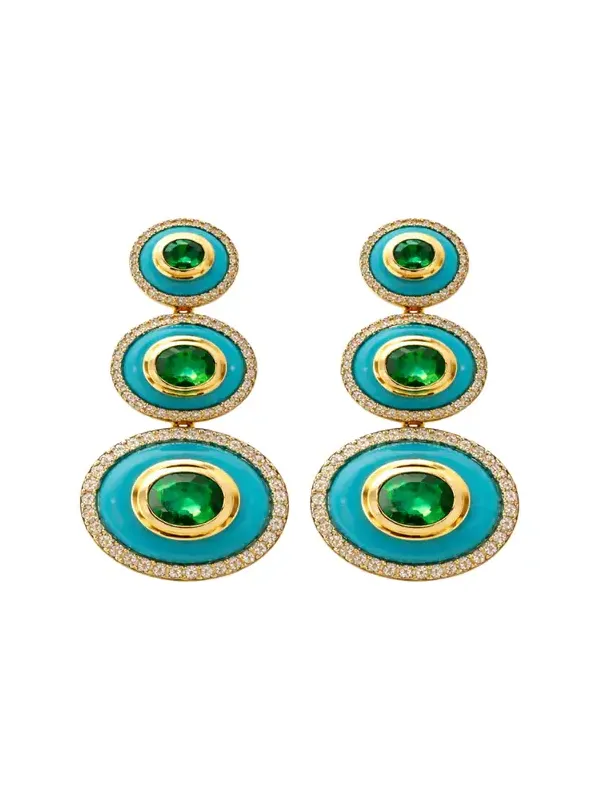 22.196ct Diamond Emerald Turquoise 18K Gold Cab Oval Earrings 22.196ct Diamond Emerald Turquoise 18K Gold Cab Oval Earrings
