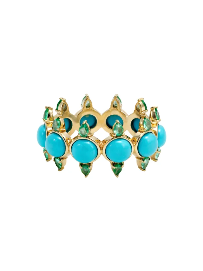 6.18ct Emerald Turquoise 18K Gold Open Shank Ring