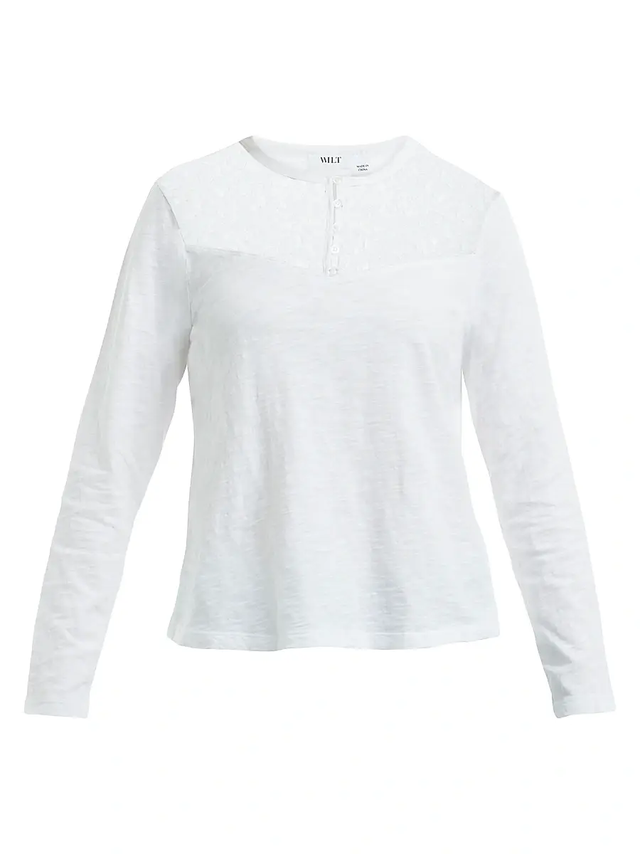 Wilt Women's Lace Yoke Henley Tee - White | Image 1 Wilt Women's Lace Yoke Henley Tee - White | Image 1