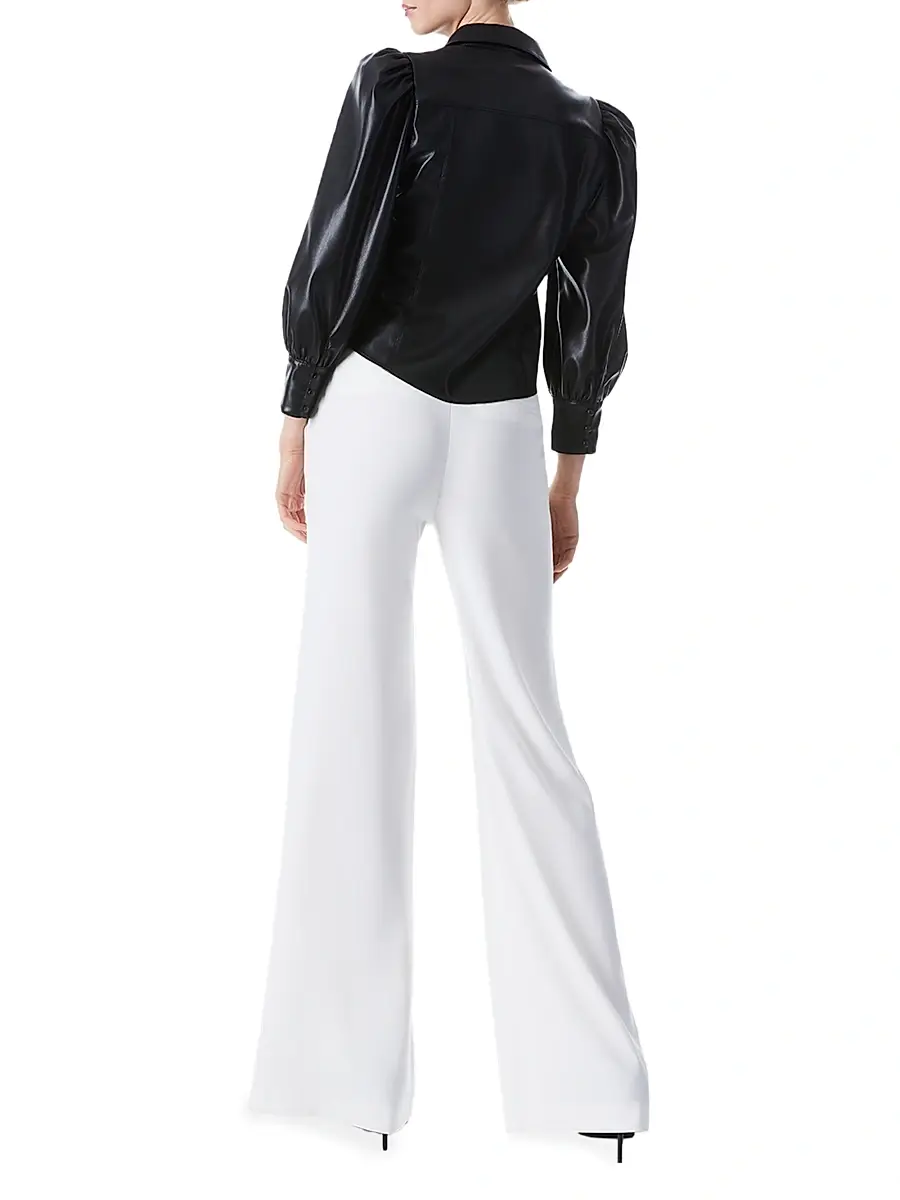 Alice + Olivia Women's Nadine Puff-Sleeve Faux Leather Blouse | Thumbnail 4 Alice + Olivia Women's Nadine Puff-Sleeve Faux Leather Blouse | Thumbnail 4