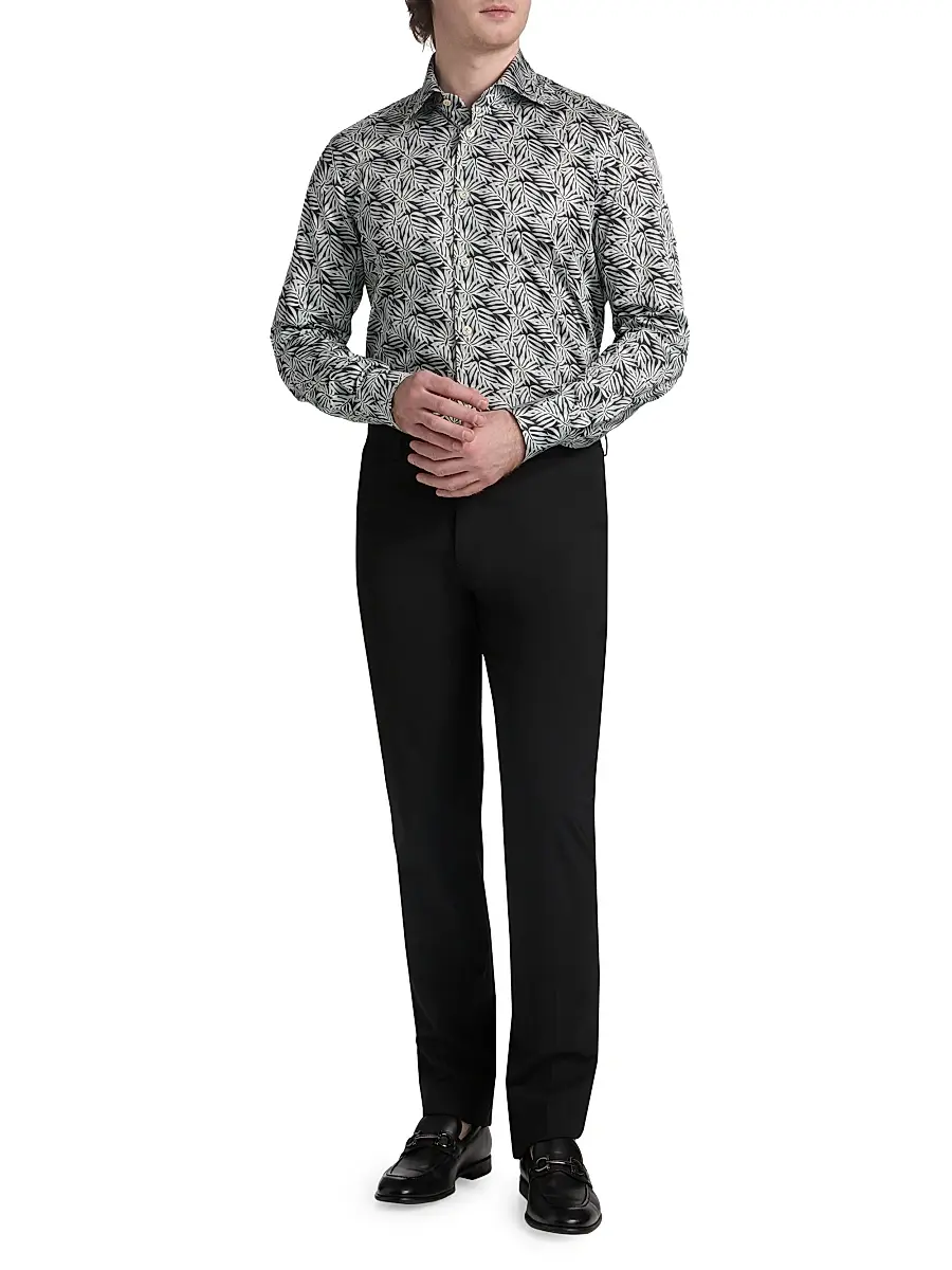 Kiton Men's Leaf Print Stretch-Cotton Shirt | Thumbnail 2 Kiton Men's Leaf Print Stretch-Cotton Shirt | Thumbnail 2