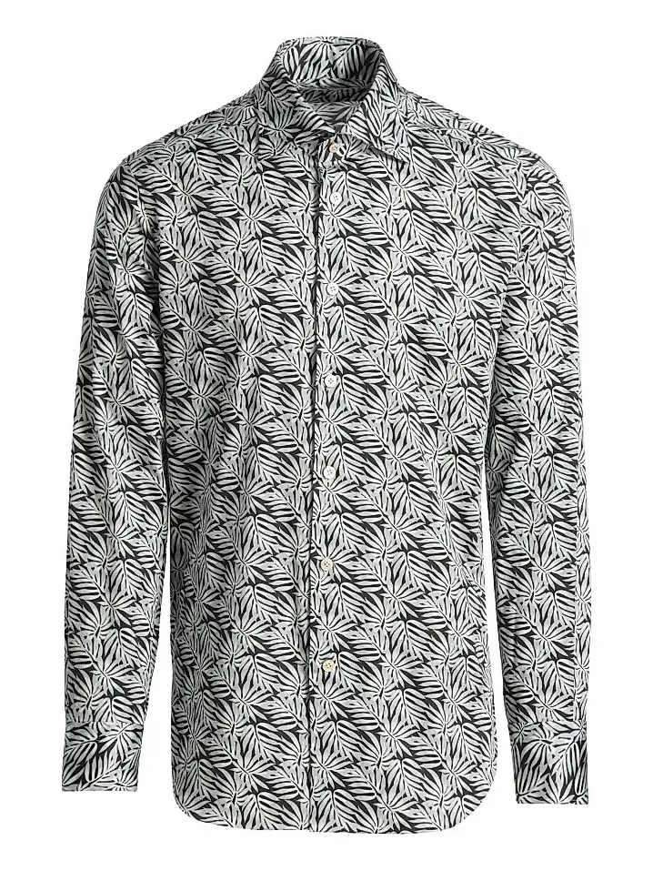 Men's Leaf Print Stretch-Cotton Shirt Men's Leaf Print Stretch-Cotton Shirt