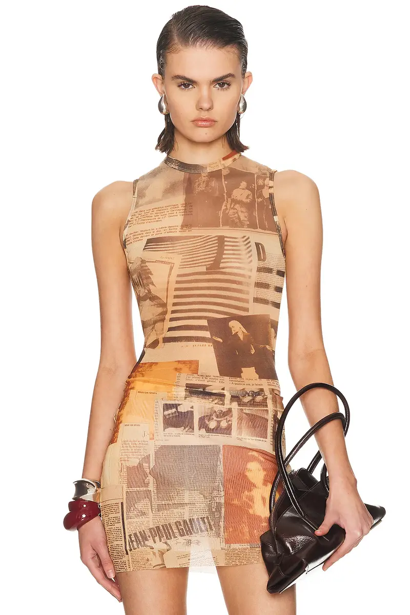 Jean Paul Gaultier Mesh Printed Journal Tank Top | Image 1 Jean Paul Gaultier Mesh Printed Journal Tank Top | Image 1