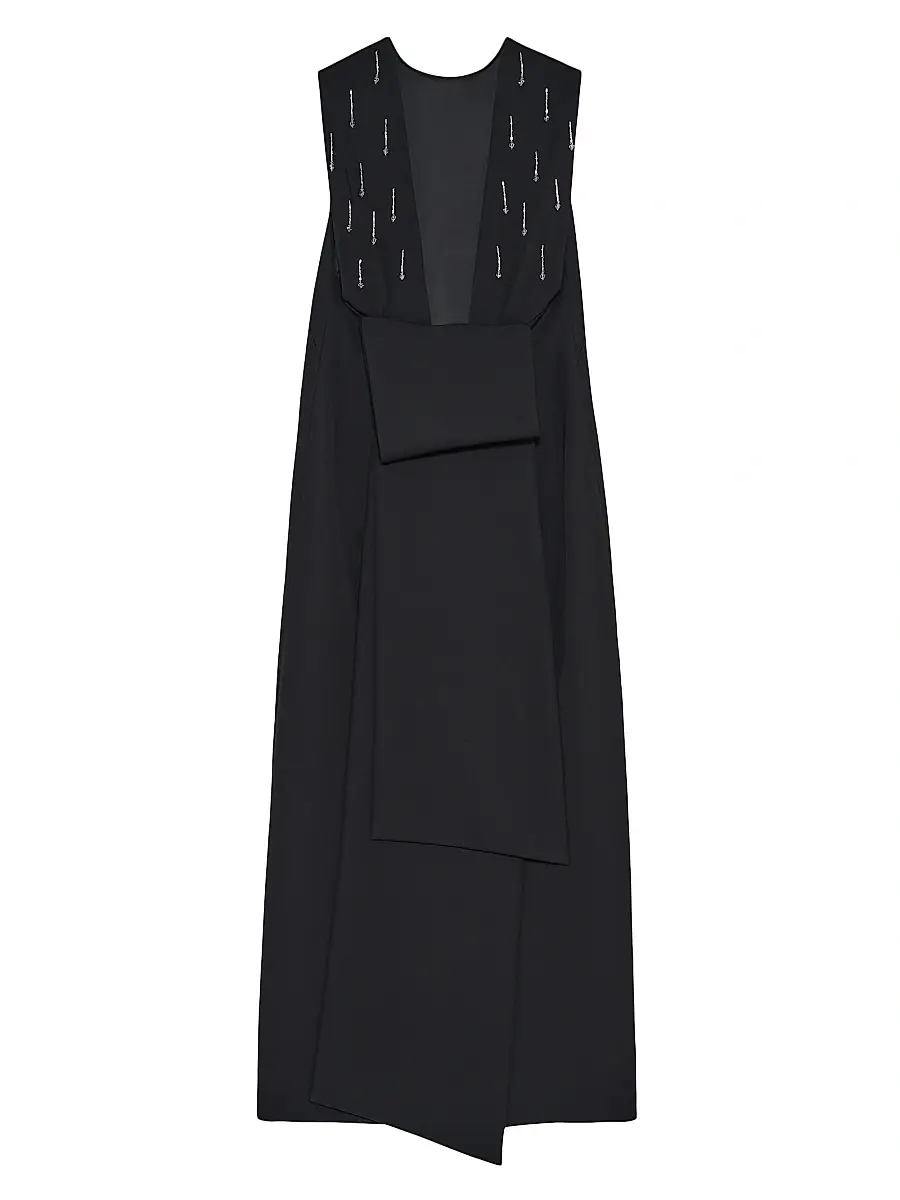 Armarium Women's Mina Embellished Wool Draped Back Midi-Dress | Thumbnail 2 Armarium Women's Mina Embellished Wool Draped Back Midi-Dress | Thumbnail 2