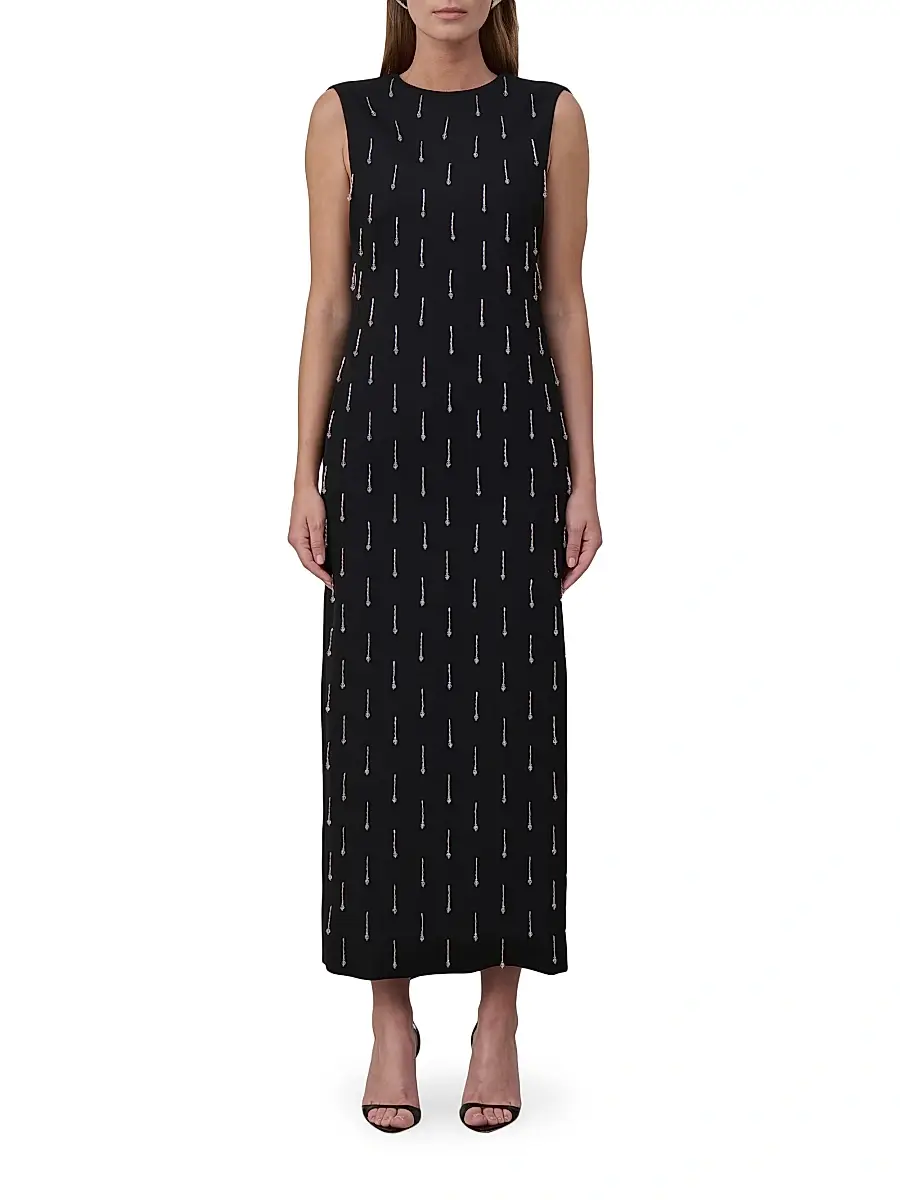 Armarium Women's Mina Embellished Wool Draped Back Midi-Dress | Thumbnail 3 Armarium Women's Mina Embellished Wool Draped Back Midi-Dress | Thumbnail 3
