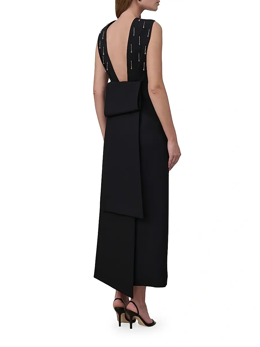 Armarium Women's Mina Embellished Wool Draped Back Midi-Dress | Thumbnail 4 Armarium Women's Mina Embellished Wool Draped Back Midi-Dress | Thumbnail 4