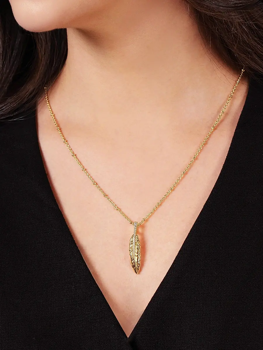 Anabel Aram Women's Feather 18K-Gold-Plated & Cubic Zirconia Pendant Necklace - Gold | Thumbnail 2 Anabel Aram Women's Feather 18K-Gold-Plated & Cubic Zirconia Pendant Necklace - Gold | Thumbnail 2