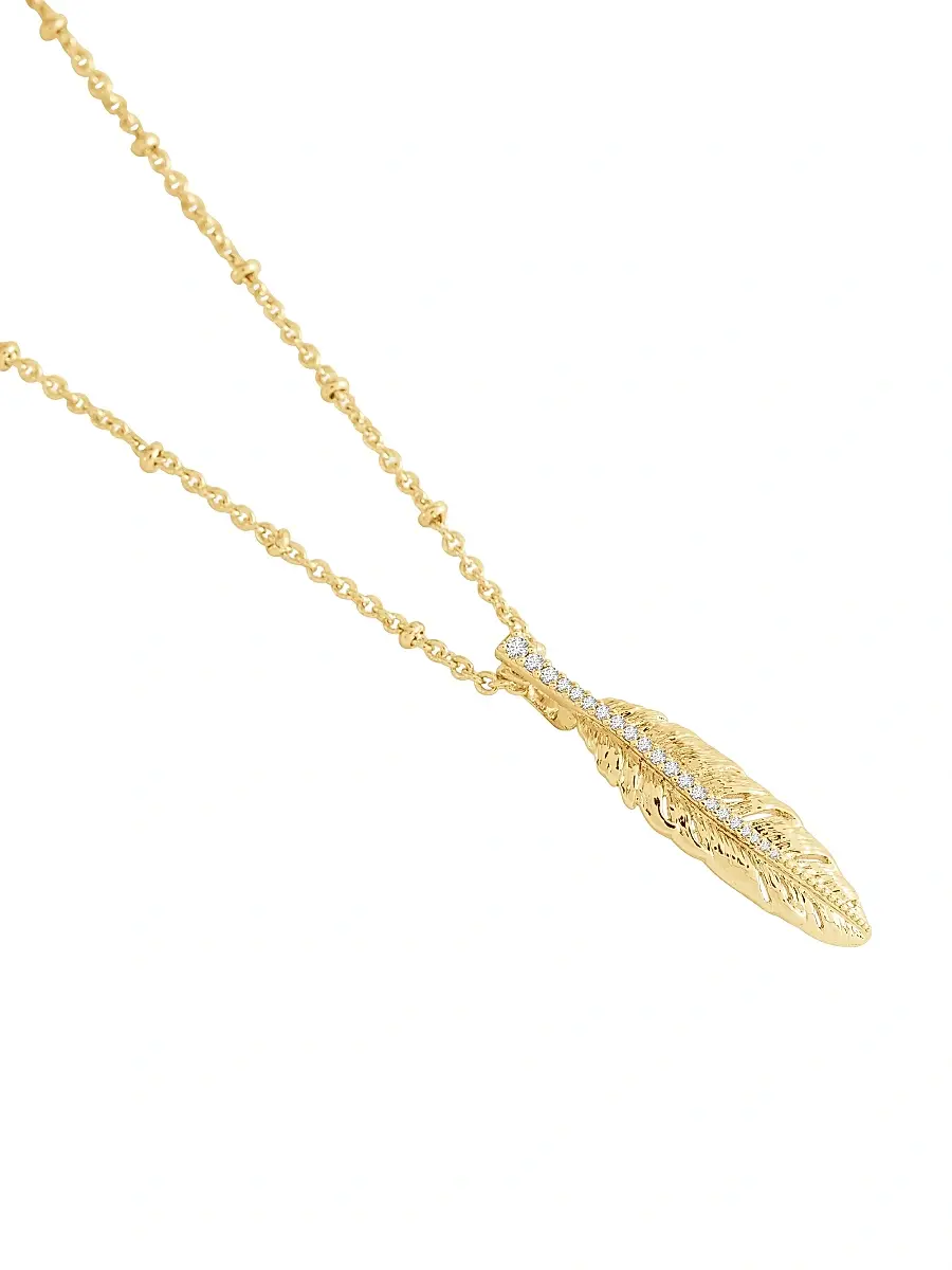 Anabel Aram Women's Feather 18K-Gold-Plated & Cubic Zirconia Pendant Necklace - Gold | Thumbnail 5 Anabel Aram Women's Feather 18K-Gold-Plated & Cubic Zirconia Pendant Necklace - Gold | Thumbnail 5