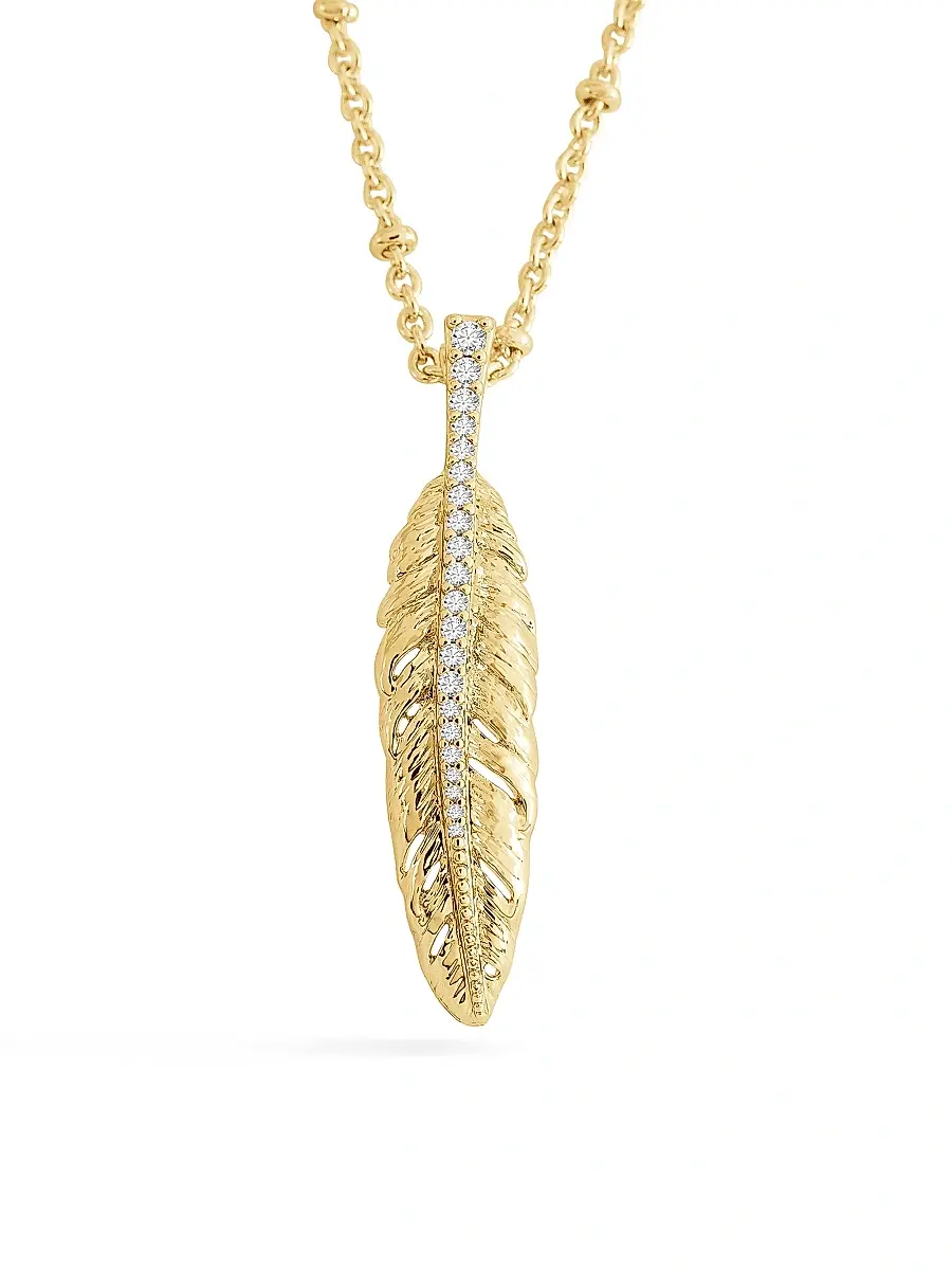 Anabel Aram Women's Feather 18K-Gold-Plated & Cubic Zirconia Pendant Necklace - Gold | Image 1 Anabel Aram Women's Feather 18K-Gold-Plated & Cubic Zirconia Pendant Necklace - Gold | Image 1