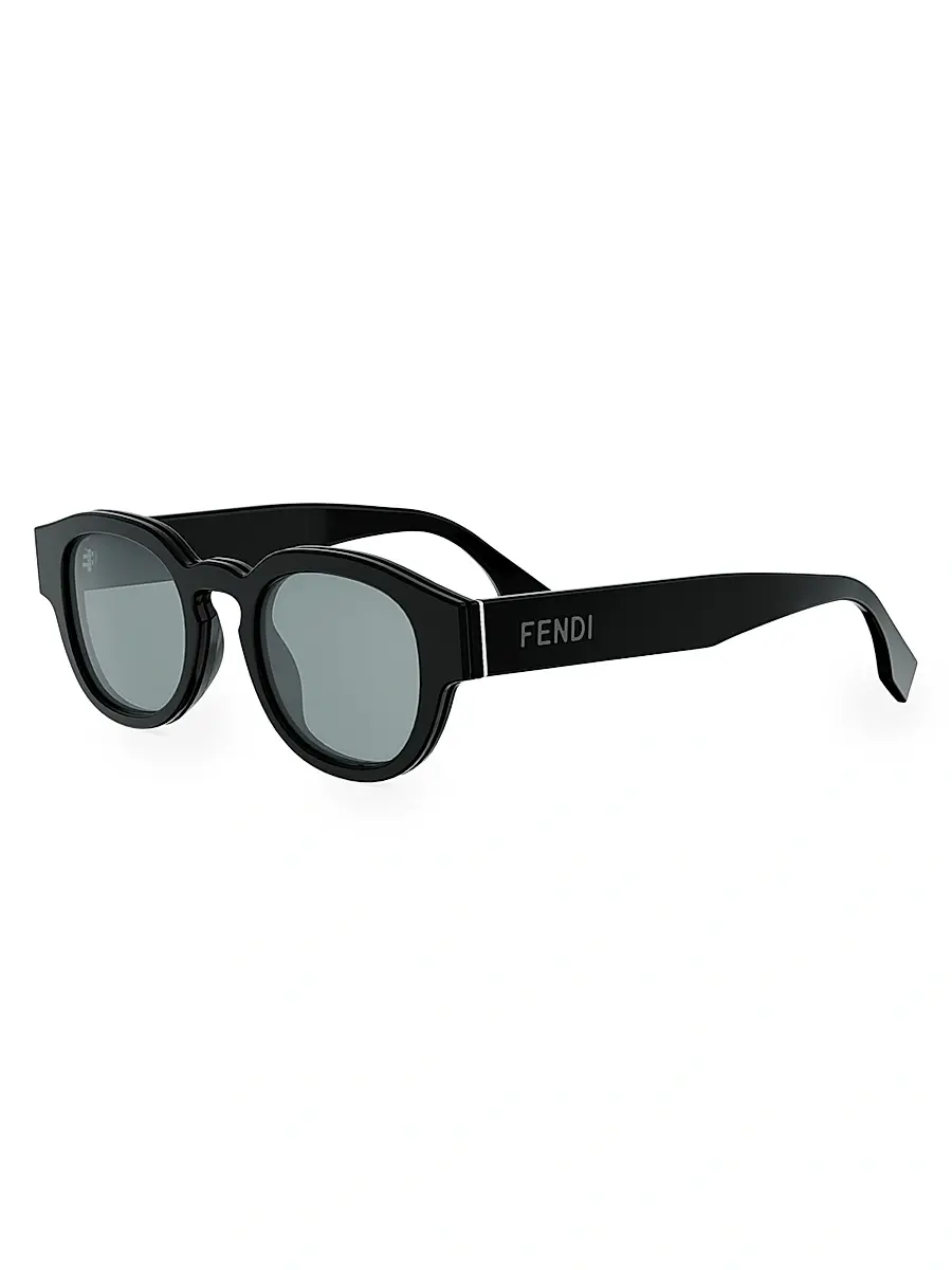 Fendi Men's Signature 48MM Round Sunglasses - Black | Image 1 Fendi Men's Signature 48MM Round Sunglasses - Black | Image 1